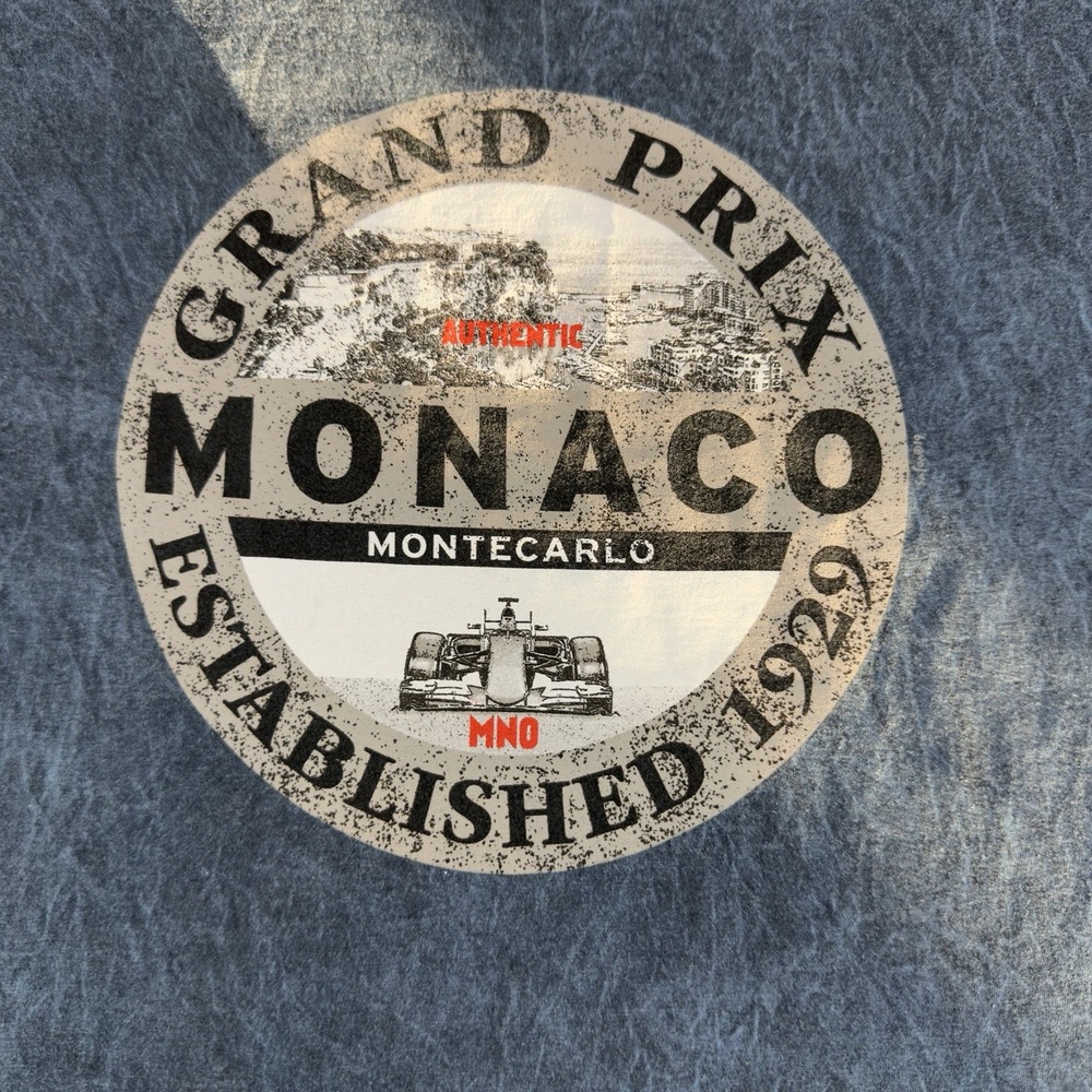 Safon 100% Cotton Monaco Grand Prix Men's Acid‎ Wash Blue/Black T-shirt Large